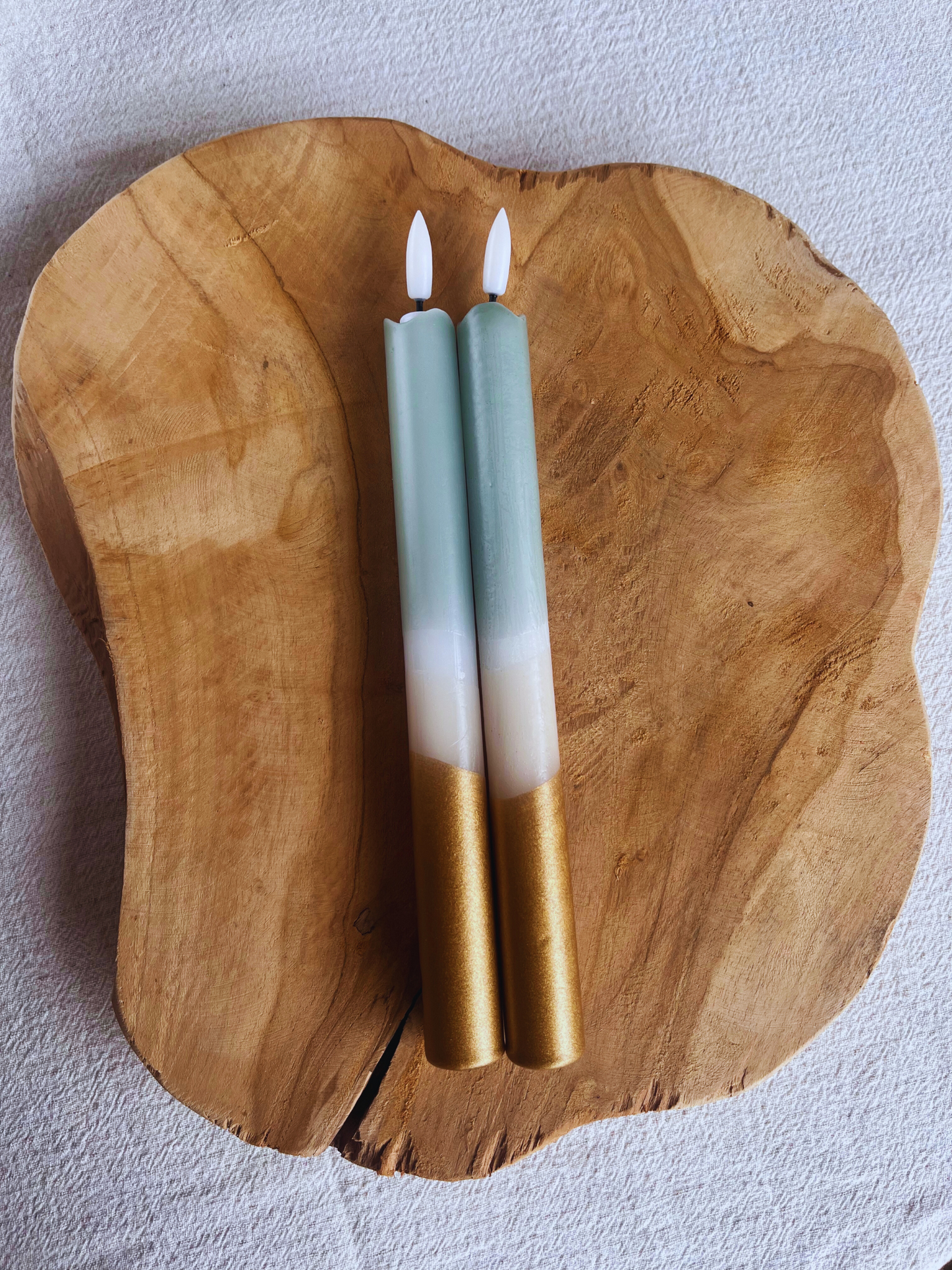 LED Dinner Candle Green/Gold Dip