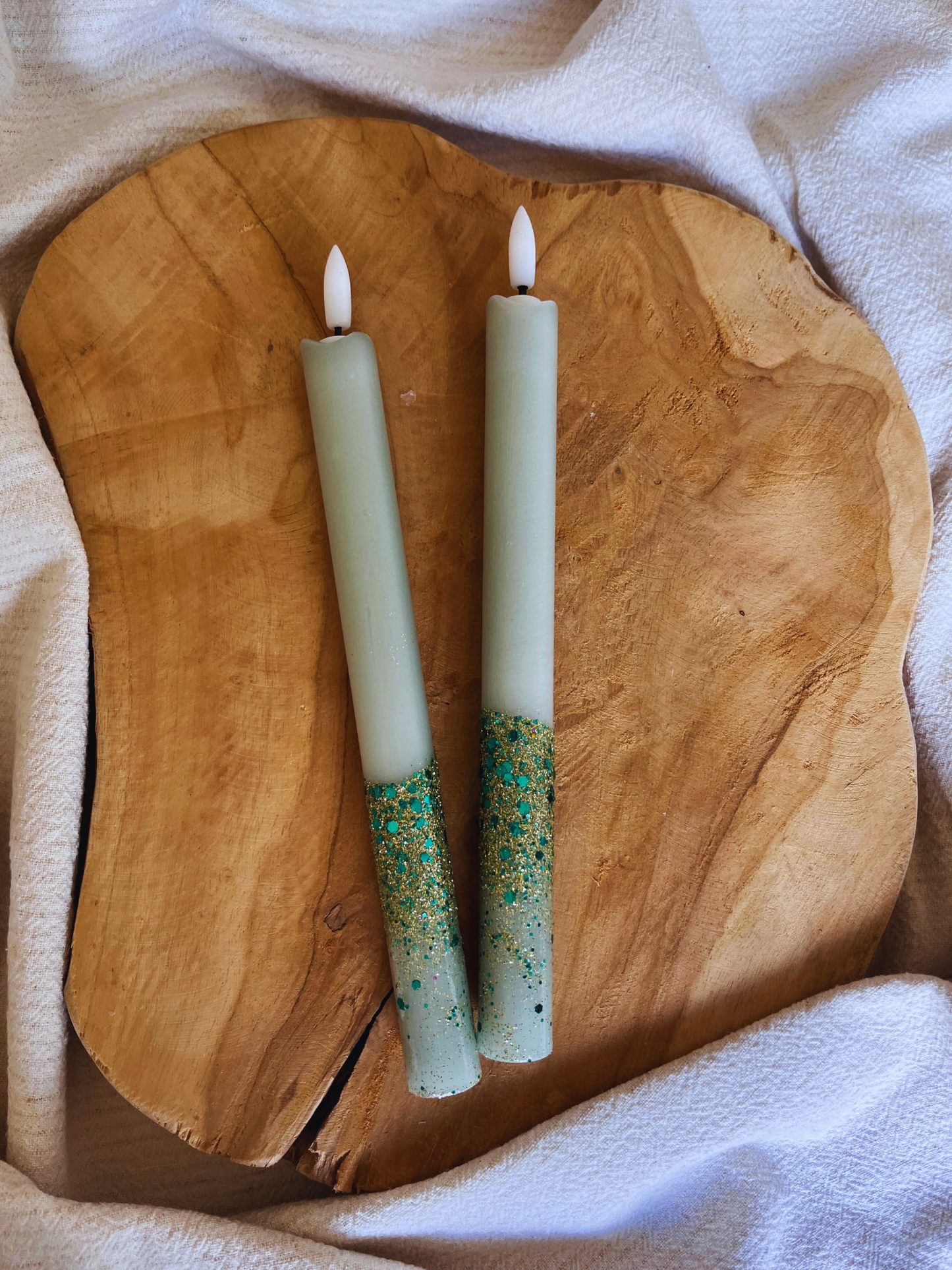 LED Dinner Candle Glitter Green