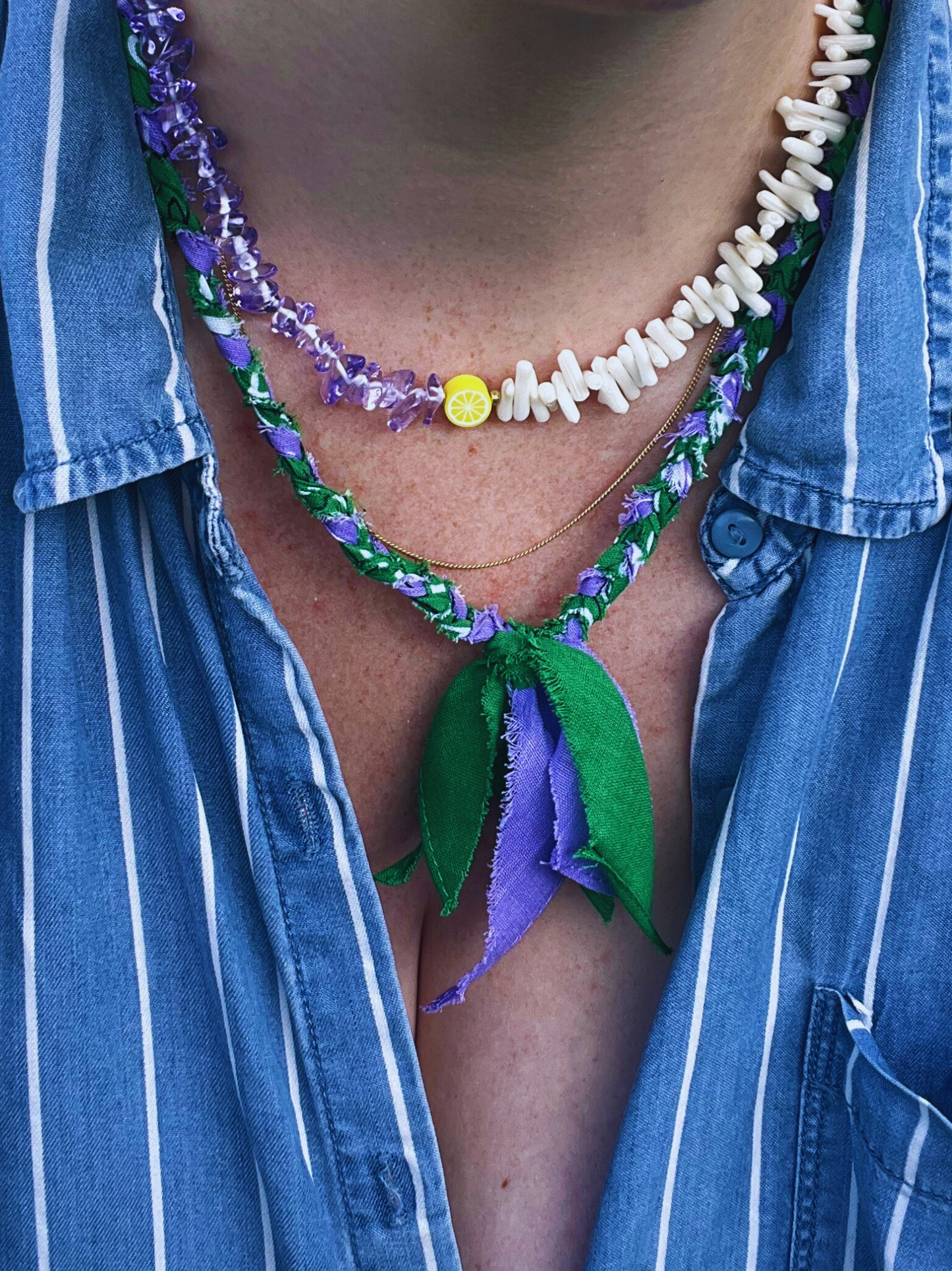 Bandana Necklace Green-Purple