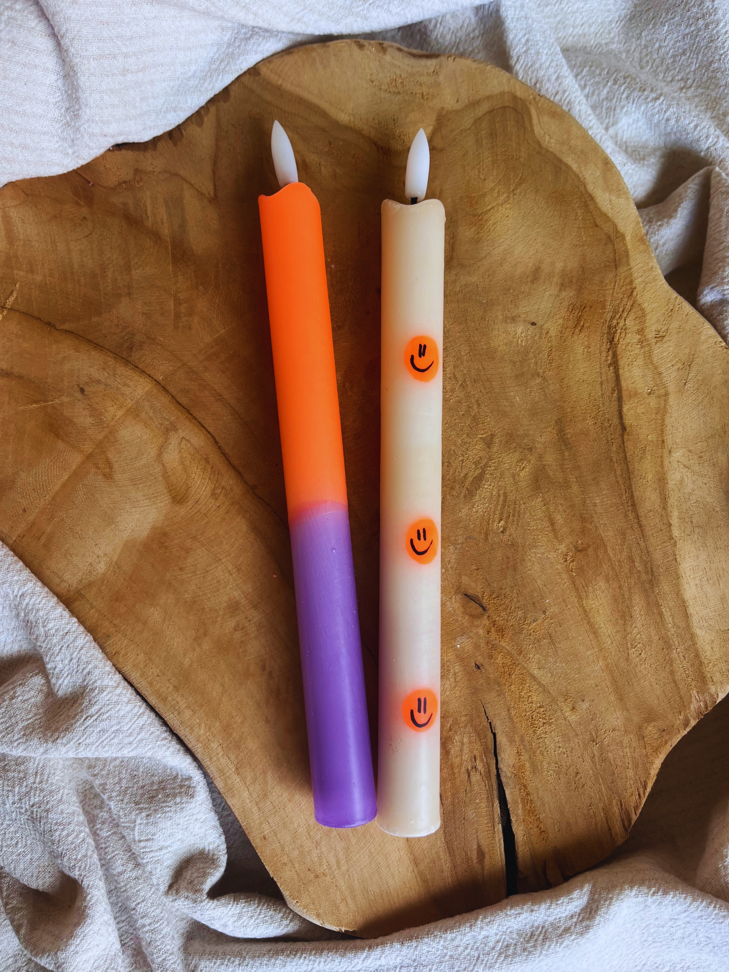 LED Dinner Candle Smiley Neon Orange